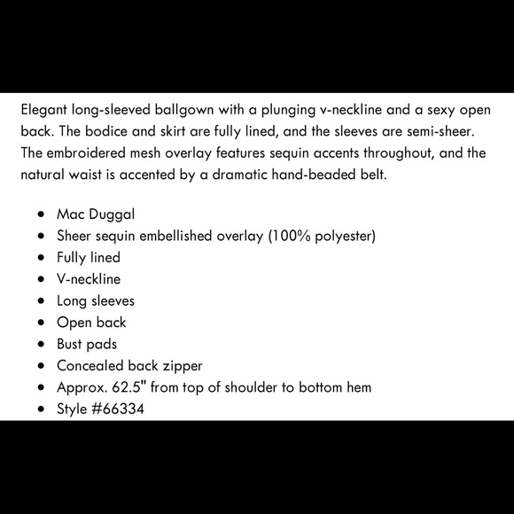 ***IN SEARCH OF*** MAC DUGGAL LONG SLEEVE V-NECK EMBROIDERED BALLGOWN - Picture 4 of 5